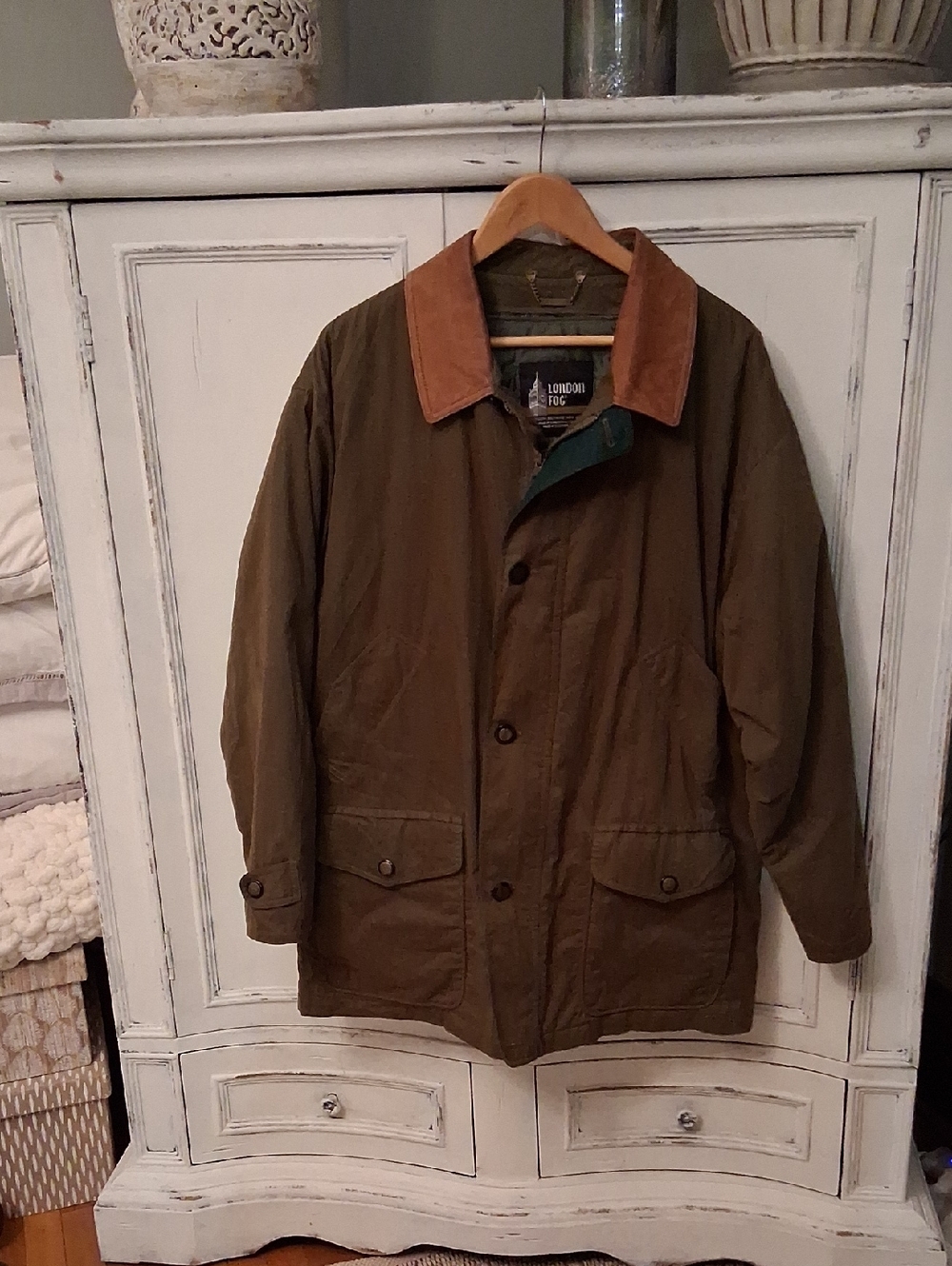 London Fog Olive Field Jacket with Tan Contrast Collar